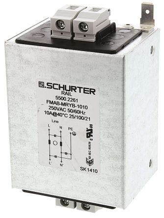Schurter FMAC RAIL Entstörfilter, 250 V Ac, 2A, DIN-Schiene, Schraub, 1-phasig 0,25 MA / 50 → 60Hz Two Stage