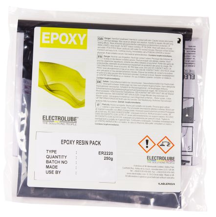 Electrolube Adhesivo De Resina Epoxi Negro, Gris ER2220, Paquete De 250 G, Cura 1 H, 24 H, 4 H