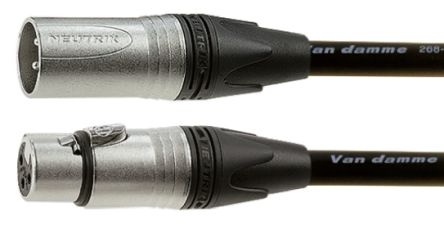 Van Damme Male 5 Pin XLR To Female 5 Pin XLR Cable, Black, 3m