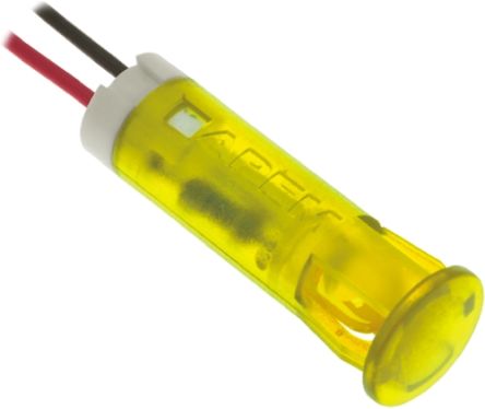 APEM Yellow Panel Mount Indicator, 220V Ac, 8mm Mounting Hole Size, Lead Wires Termination