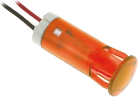 APEM Orange Panel Mount Indicator, 12V Dc, 10mm Mounting Hole Size, Lead Wires Termination