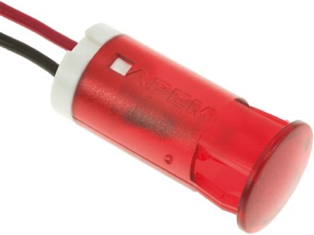 APEM Red Panel Mount Indicator, 12V Dc, 12mm Mounting Hole Size, Lead Wires Termination
