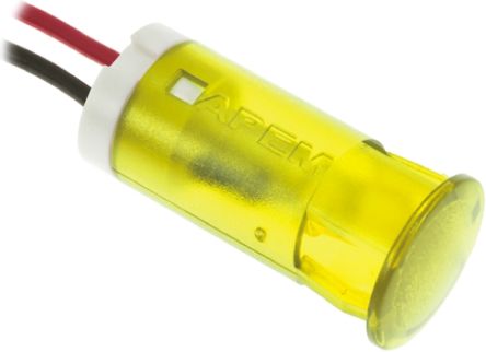 APEM LED Schalttafel-Anzeigelampe Gelb 12V Dc, Montage-Ø 12mm, Leiter