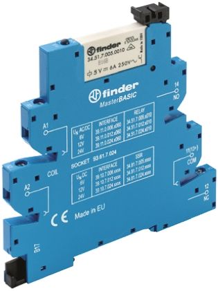 Finder 39 Series Interface Relais, 20.4V / 264V 240V Ac, 1-poliger Wechsler DIN-Schienen 250 → 400V Ac