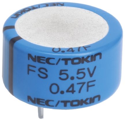 KEMET Supercondensateur, 0.1F, 5.5V C.c., Traversant, 16.5 (Dia.) X 8.5mm, Pas De 5.08mm, -25 °C → +75 °C.