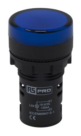 RS PRO Leuchtmelder 12V Ac/dc Blau, Ausschnitt-Ø 22mm LED Tafelmontage IP 65 Schraub