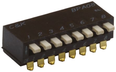 C & K DIP-Schalter Seitlich 4-stellig 1-poliger Ein-/Ausschalter, Kontakte Vergoldet 25 MA @ 24 V Dc, Bis +85°C