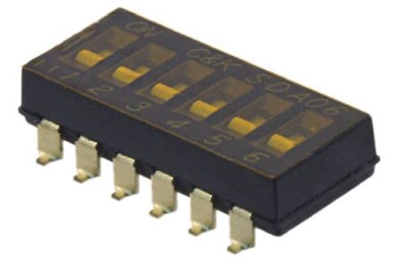 C & K DIP-Schalter Glatt 6-stellig 1-poliger Ein-/Ausschalter, Kontakte Vergoldet 25 MA @ 24 V Dc, Bis +85°C