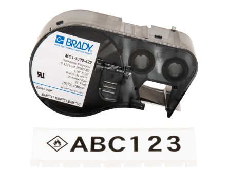 Brady B-422 Black On White Label Printer Tape, 7.62 M Length, 25.4 Mm Width