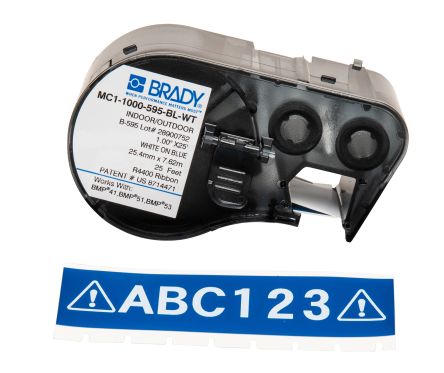 Brady B-595 Vinyl White On Blue Label Printer Tape, 7.62 M Length, 25.4 Mm Width