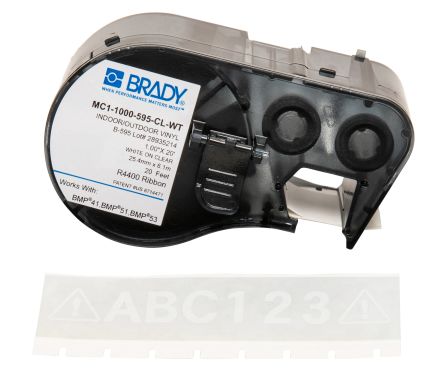 Brady Cinta Para Impresora De Etiquetas, Color Blanco Sobre Fondo Transparente, Para Usar Con BMP41, BMP51, BMP53