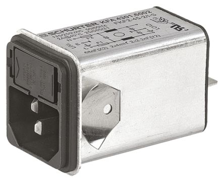 Schurter C14 IEC-Steckerfilter Stecker 5 X 20mm Sicherung, 125 V Ac, 250 V Ac / 4A, Snap-In / Flachsteck-Anschluss