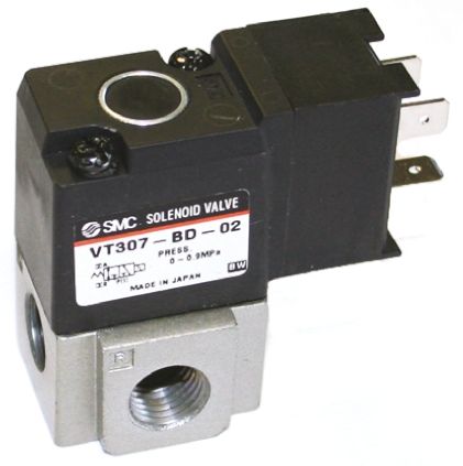 SMC 气动电磁阀, VT307系列, G 1/8接口, 汇流板安装, 24V 直流线圈电压, 3/2通道