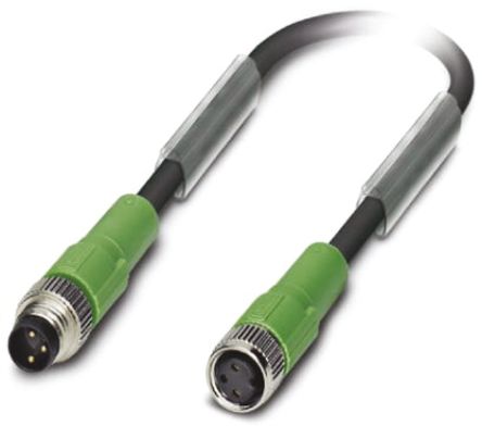 Phoenix Contact Straight Female 3 Way M8 To Straight Male 3 Way M8 Sensor Actuator Cable, 3m