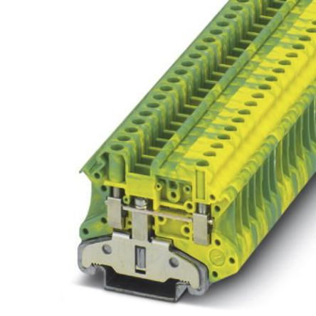 Phoenix Contact UT 4-MTD-PE/S Series Green, Yellow Feed Through Terminal Block, 4mm², Single-Level, Screw Termination