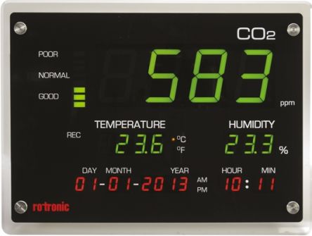 Rotronic Instruments Registrador De Datos CO2-DISPLAY, Para CO2, Humedad, Temperatura, Con Alarma, Display Digital