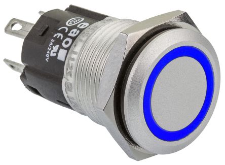EAO 82 Series Illuminated Push Button Switch, Momentary, Panel Mount, 16mm Cutout, SPDT, Blue LED, 12V, IP65, IP67