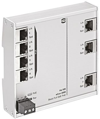 HARTING Switch Ethernet 7 Ports RJ45, 10/100/1000Mbit/s, Montage Rail DIN 54V C.c.