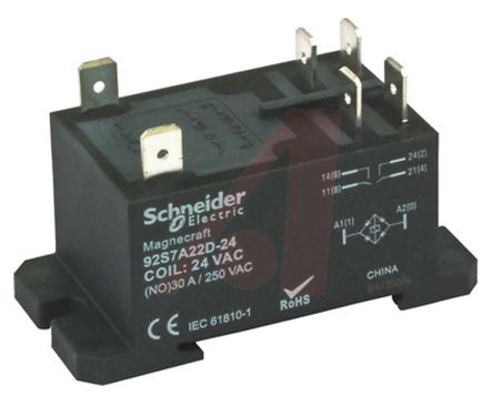 Schneider Electric Monostabiles Relais, Tafelmontage DPST 20A 24V Ac Spule / 4W