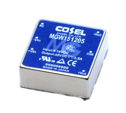 Cosel DC-DC Converter, ±5V Dc/ 1.5A Output, 9 → 18 V Dc Input, 15W, Through Hole, +85°C Max Temp -40°C Min Temp