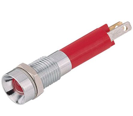 Signal Construct Indicador LED, Rojo, Lente Rebajada, Marco Cromo, Ø Montaje 8mm, 24 → 28V, 20mA, 40mcd