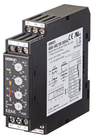 Omron K8AK-AW Überwachungsrelais 1-phasig, 1-poliger Wechsler 500mA Überstrom, Unterstrom 2mA DIN-Schienen