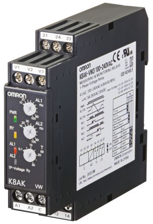 Omron Voltage Monitoring Relay, 1 Phase, SPDT, 20 → 200V Ac/dc