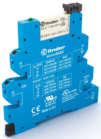 Finder 39 Series Interface Relais, 9.6V Ac/dc / 13.2V Ac/dc 12V Ac/dc, 1-poliger Wechsler DIN-Schienen 250 →