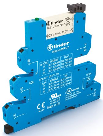 Finder 39 Series Interface Relais, 4.8V Ac/dc / 6.6V Ac/dc 6V Ac/dc, 1-poliger Wechsler DIN-Schienen 250 → 400V