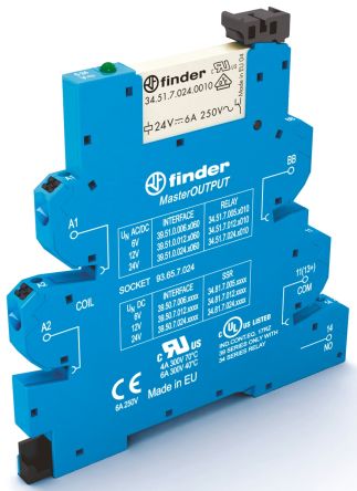 Finder 39 Series Interface Relais, 4.8V Ac/dc / 6.6V Ac/dc 6V Ac/dc, 1-poliger Schließer DIN-Schienen 250 → 400V