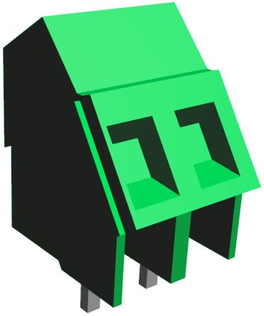 TE Connectivity Regletas De Terminales PCB Hembra En ángulo De 2 Vías, Paso 5mm, 17.5A, De Color Verde, Montaje Montaje