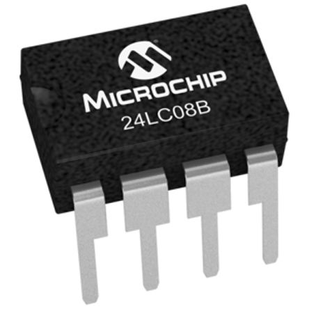 Microchip Mémoire EEPROM En Série, 24LC08B/P, 8Kbit, Série-I2C PDIP, 8 Broches, 8bit