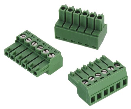 Wurth Elektronik Borne Enchufable Para PCB Hembra Ángulo Recto De 4 Vías, Paso 3.5mm, 10.5A, De Color Verde, Montaje De