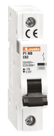 Lovato P1MB MCB Leitungsschutzschalter Typ D, 1-polig 1A 230V, Abschaltvermögen 10 KA ModuLo DIN-Schienen-Montage