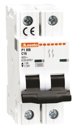 Lovato Interruptor Automático 2P, 1A, Curva Tipo B, Poder De Corte 10 KA, ModuLo, Montaje En Carril DIN
