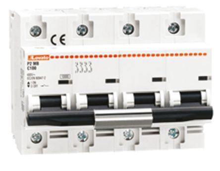 Lovato P2MB MCB Leitungsschutzschalter Typ C, 4-polig 80A 230V, Abschaltvermögen 10 KA ModuLo DIN-Schienen-Montage