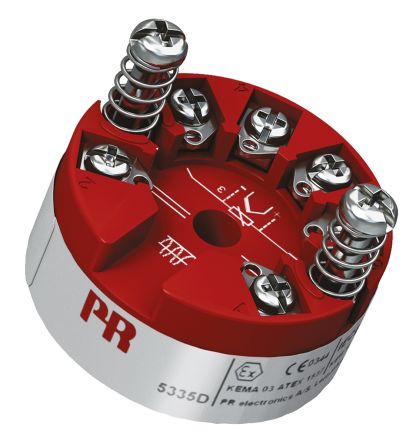 PR Electronics 温度变送器, 5300系列, 线性电阻、 RTD 、热电偶、电压输入, 44 mm直径
