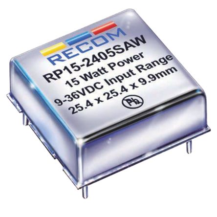Recom RP15-AW DC/DC-Wandler 15W 24 V Dc IN, ±15V Dc OUT / ±500mA 1.6kV Dc Isoliert