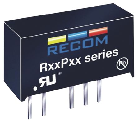 Recom R12P DC-DC Converter, 15V Dc/ 66mA Output, 10.8 → 13.2 V Dc Input, 1W, Through Hole, +90°C Max Temp -40°C