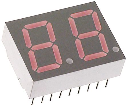 Broadcom LED-Anzeige 7-Segment 2-Digit, Rot 628 Nm Zeichenbreite 7.8mm Zeichenhöhe 14.2mm THT