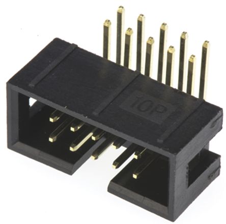Amphenol ICC Amphenol T821 Series Right Angle Through Hole PCB Header, 10 Contact(s), 2.54mm Pitch, 2 Row(s), Shrouded