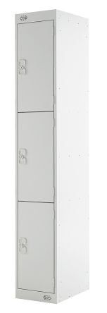 RS PRO 3 Door Steel Light Grey Storage Locker, 1800 Mm X 300 Mm X 300mm