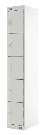 RS PRO 5 Door Steel Light Grey Storage Locker, 1800 Mm X 300 Mm X 450mm