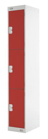 RS PRO 3 Door Steel Red Storage Locker, 1800 Mm X 300 Mm X 450mm
