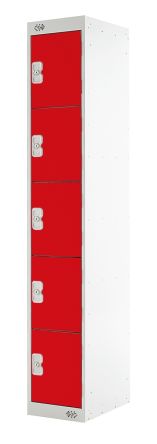 RS PRO 5 Door Steel Red Storage Locker, 1800 Mm X 300 Mm X 450mm