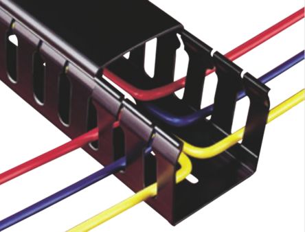 09130000 | Betaduct Black Slotted Panel Trunking - Open Slot, W25 mm x  D54mm, L2m, PVC | RS Components