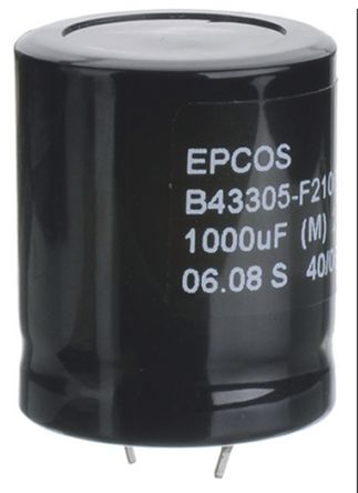 EPCOS B43305 Snap-In Aluminium-Elektrolyt Kondensator 220μF ±20% / 450V Dc, Ø 25mm X 35mm, +85°C