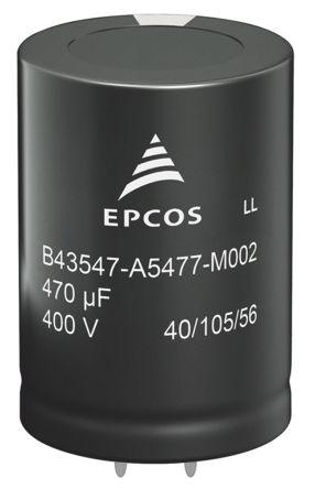 EPCOS B43544 Snap-In Aluminium-Elektrolyt Kondensator 390μF ±20% / 500V Dc, Ø 35mm X 50mm, Bis 105°C