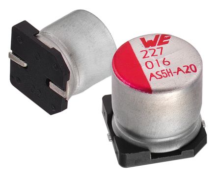 Wurth Elektronik WCAP-ASLI, SMD Aluminium-Elektrolyt Kondensator 220μF ±20% / 16V Dc, Ø 6.3mm X 7.55mm, Bis 105°C