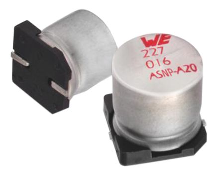 Wurth Elektronik Condensador Electrolítico Serie WCAP-ASNP, 10μF, ±20%, 16V Dc, Mont. SMD, 5.5 (Dia.) X 3.85mm, Paso 1mm